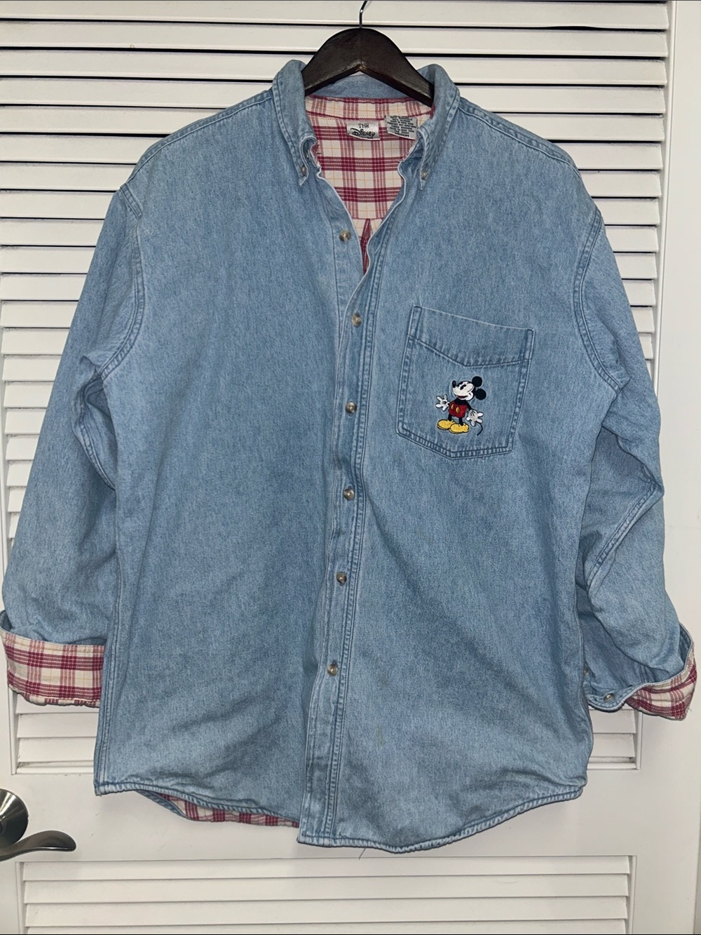 Disney Light Blue Denim Shirt with Red Plaid Lining